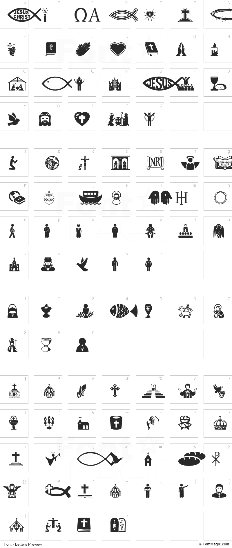 Christian Icons Font - All Latters Preview Chart